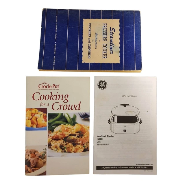 VINTAGE RIVAL CROCK Pot, GE Roaster Oven & Steamliner 1946 Cookbooks