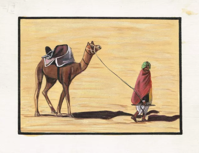 Handgefertigt Rajasthan Kunst Malerei Ein Mann Mit Sein Camel Fein Auf Seide