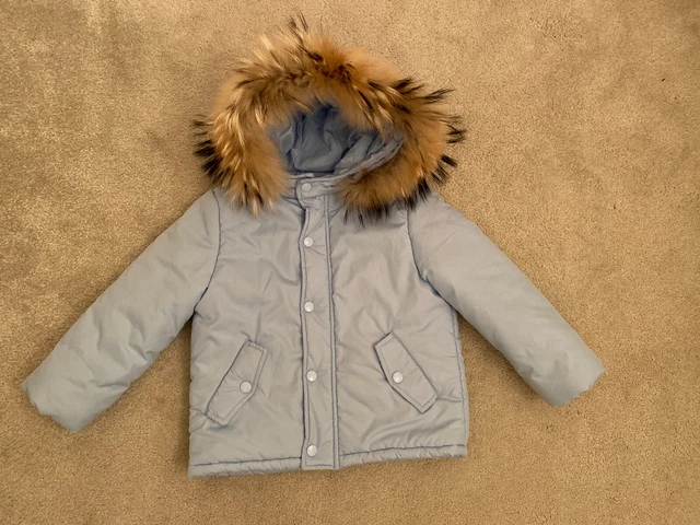BIMBALO BOYS COAT Age 4 Years Light Blue With Racoon Fur Hood