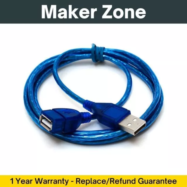 [MZ] 1m/1.5m/3m/5m Premium Shielded Blue USB Extension Cable Lot