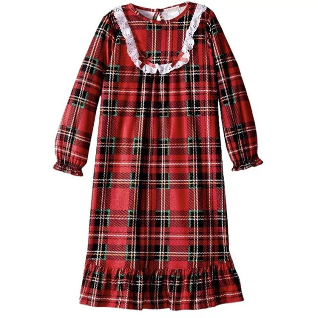 Komar Kids Girls Traditional Holiday Christmas Plaid Nightgown Size S (6/6X) Red