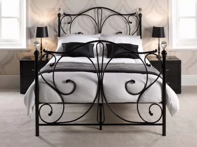 Luxury Metal Bed Frame with Crystal Finials - 4ft6 Double Bed - Underbed Storage