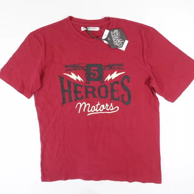 HEROES MOTOR INC Rouge Foncé M Motard Moto Art T-Shirt Hommes Défaut