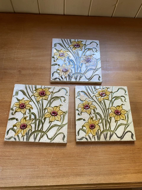 Rare Antique English Tile Victorian Flower 15cm x 15 cm inch England