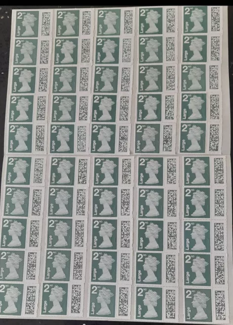 50 2nd Class Large Letter Barcoded Stamps Unfranked On Silicon Backed Paper