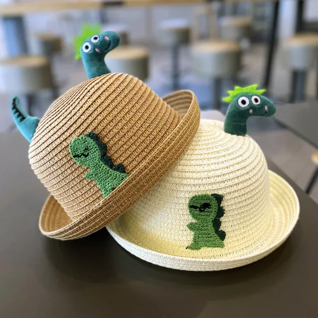 Cappello estivo di paglia neonato bambino ragazzi ragazze dinosauro fedora berretto solare vacanze