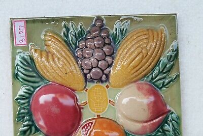 Old Tile Majolica Ceramic Japan Fruits High Embossed Pomegranate Peach Nh3127 2