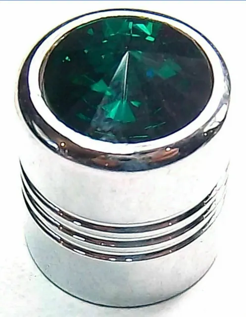 Tire Valve Stem Caps Standard Size Glass Green Jewel Chrome UP#70056 Set of 4
