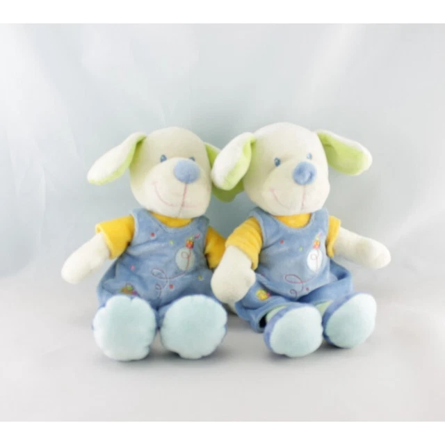 Doudou Chien salopette bleu MOTS D'ENFANTS lot de 2 - 13341