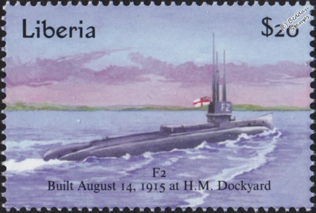 WWI HMS F2 British Royal Navy FClass Submarine Warship Stamp (2001