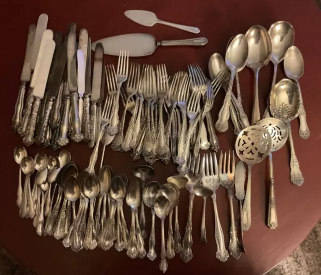 Vintage Lot of 112 Mixed Silverplate Flatware Beautiful Avon Yale Arbutus 12lbs.