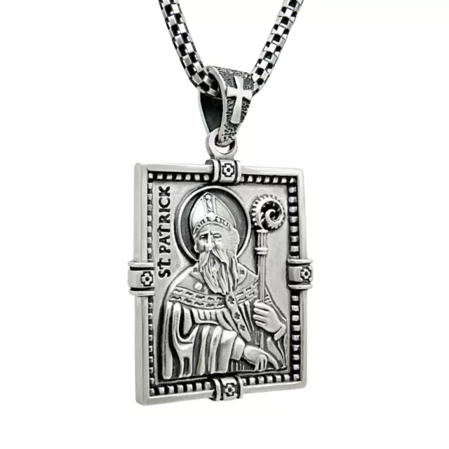 Saint Patrick Silver 925 Pendant with Chain Necklace Men's Woman's Irish Celtic