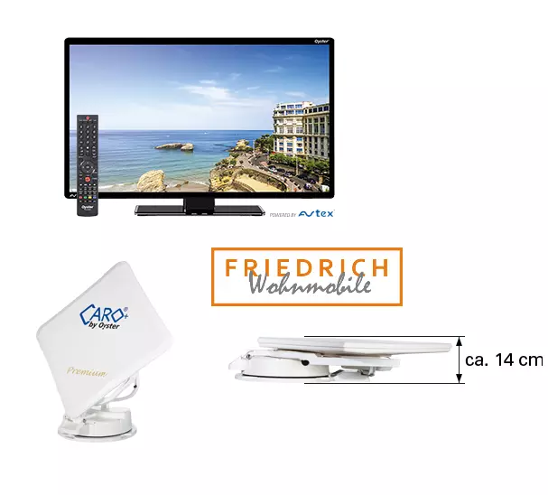 Caro+ Premium Sat Anlage inkl. 24" 61 cm Oyster LCD TV 12V DVB-T2/DVB-S2 Tuner