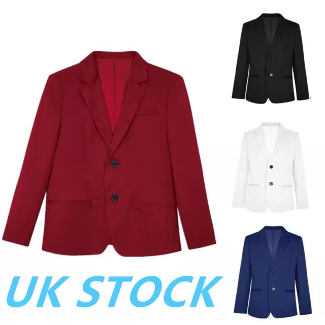 UK Kids Boys Gentleman Suit Formal Suit Lapel Collar Long Sleeve Blazer Jacket