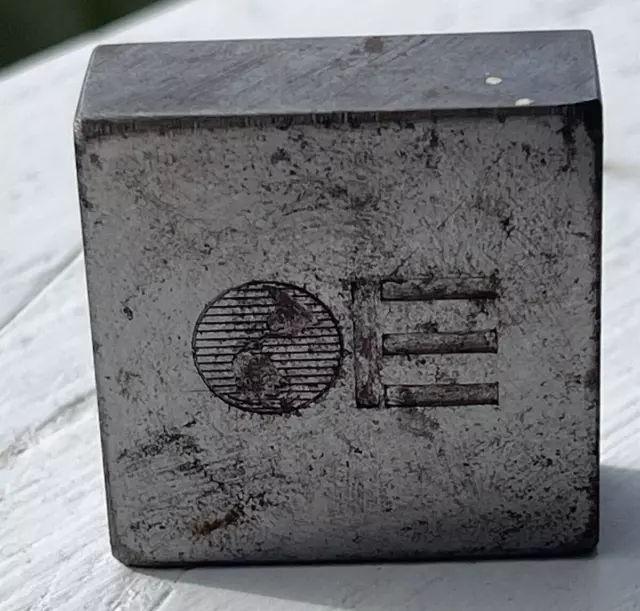 Vintage Company Logo Seal Steel Die w/ Earth and Letter E 1.25"