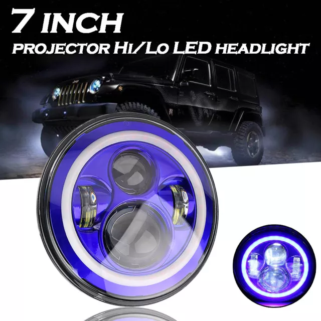 7'' LED Headlight Turn Signal Halo Angle Eyes Blue For Jeep Wrangler JK/LJ/TJ/CJ