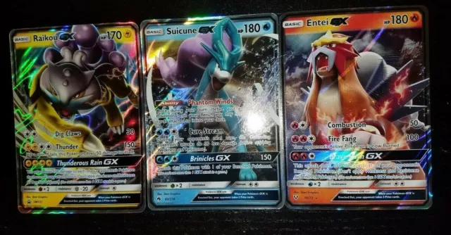 ULTRA RARE Raikou, Entei, Suicune GX Set Pokemon Holo Foil Legendary Dogs - LP