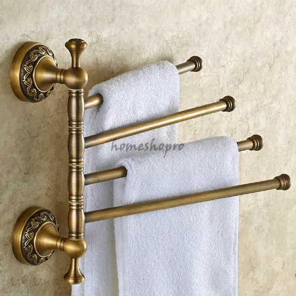 Antique Art Carved Rotating Towel Rail Bar Wall Mounted Bath Rack Holder Hanger