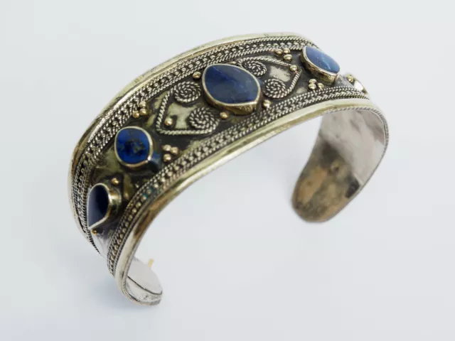 orientalische afghan bauchtanz tribaldance Armreifen Lapis Bracelet Neusilber -1