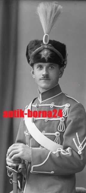 Glasplatte Foto Negativ Soldat Sachsen Husaren Regiment 19 Grimma Pelzmütze