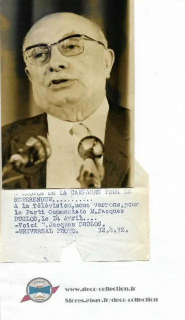 Photo Jacques Duclos/homme politique/originale/presse argentique/années 70