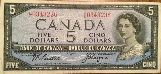 1954 Bank Of Canada Five Dollars 5$ Bank Note