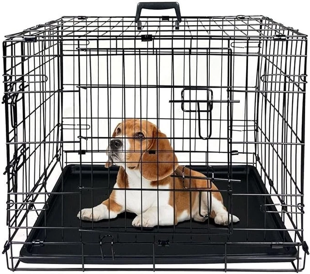 24" Folding Pet Dog Puppy Metal Training Cage Crate Carrier Black 2 Doors