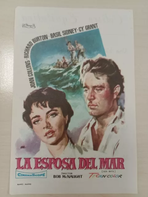 Programa de mano cine LA ESPOSA DEL MAR Con publicidad en el reverso.