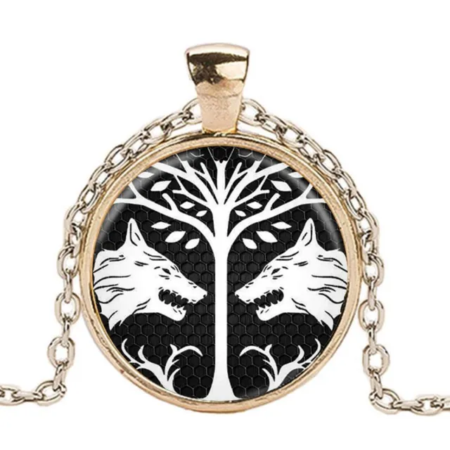 White Wolf Pendant Necklace -Glass Cabochon Pendant Chain Necklace Style Jewelry