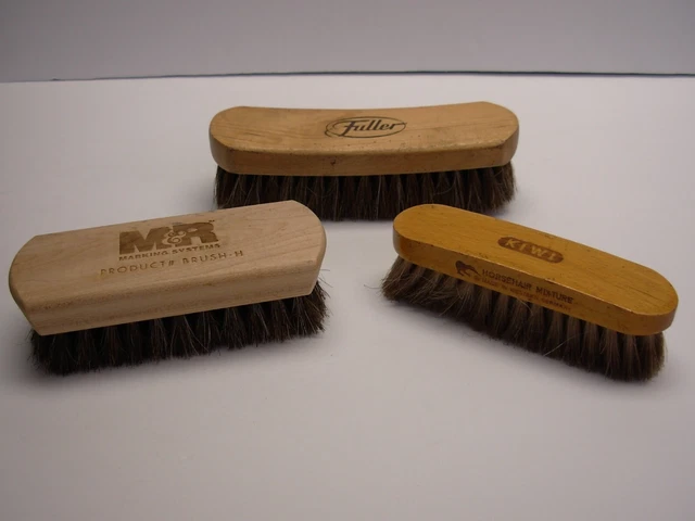 Lot of 3 Vtg Wood Shoe/Boot/Animal Brushes Fuller Kiwi Some Horse Hair Soft EUC
