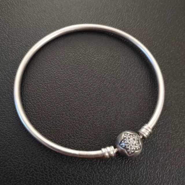 Authentic Pandora Sterling Silver Star Bangle Cuff Bracelet. 7.25", 9.1 Grams