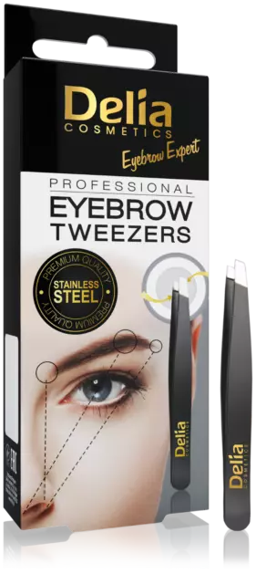 Delia Professional Black Eyebrow Tweezers Hair Slanted Stainless Steel Tweezers