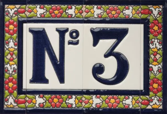 11cm x 5.4cm Ceramic Hand-Painted Spanish Floral Number, Letter Tiles & Frames 2