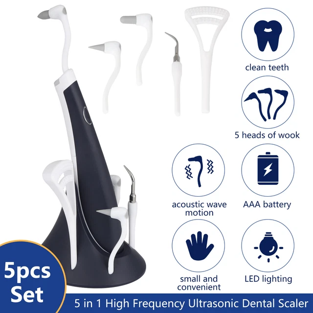 5IN1 Tooth Polishing Cleaner Ultrasonic LED Electric Oral Teeth Cleaning Kit USA