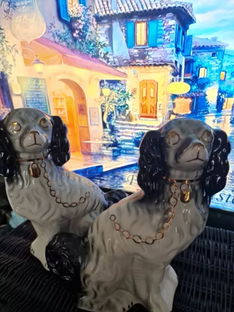 Pair of Vintage K H Pottery Staffordshire Spaniel Dogs Height 11.8 Inches