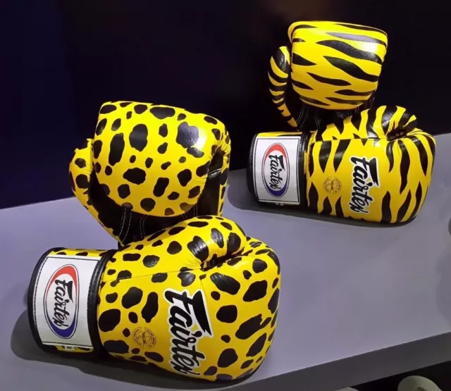 Genuine Fairtex Fancy Boxing Gloves Yellow Color With Dalmatian/Tiger Design