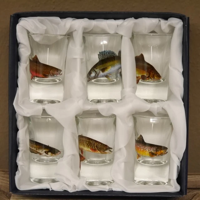 6-teiliges Aguardiente Vasos Juego "Alta " Vasos Con Pescado Motivo