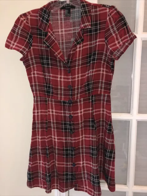 Forever 21  Dress Button Down Red & Black Plaid  Sexy Fit & Flare Size S NEW 🌺