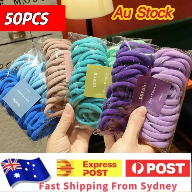 50Pcs Women Girls Hair Bands Ties Rope Rings Elastic Hairband Ponytail Holder AU