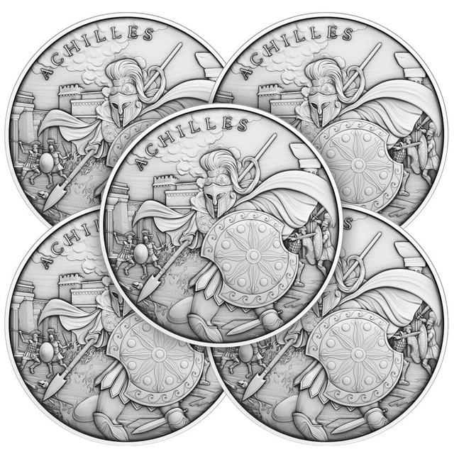 Presale - Lot of 5 - 1 Troy oz Achilles Design .999 Fine Silver Round