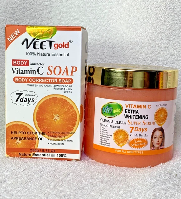 Combo Huile Blanchissante Vitamine C Et Gommage Exfoliant Veet Gold - Soin Peau Ultime