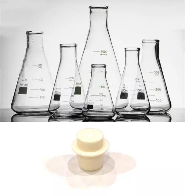 Rocwing Boro 3.3  Glass Conical Flask + Silicone Stopper Erlenmeyer Graduated UK