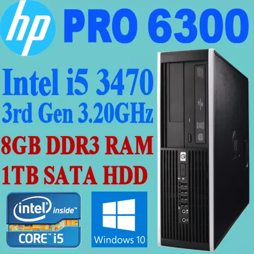 HP PRO 6300 SFF Core i5-3470 3.20GHz 8GB 1TB DVDRW DESKTOP PC WIN-10 PRO 8300