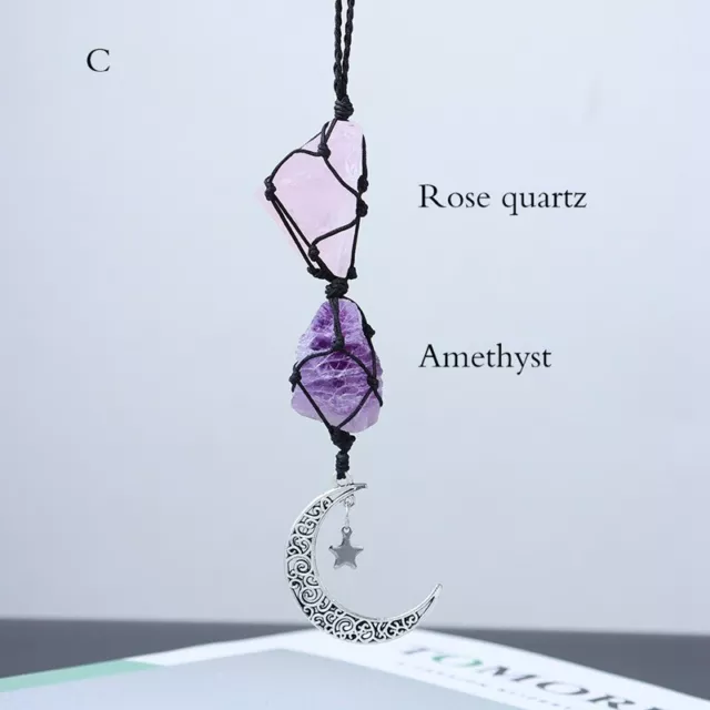 Natural Amethyst Rose Quartz Gemstone Hanging Pendant Healing Crystal Car Hanger