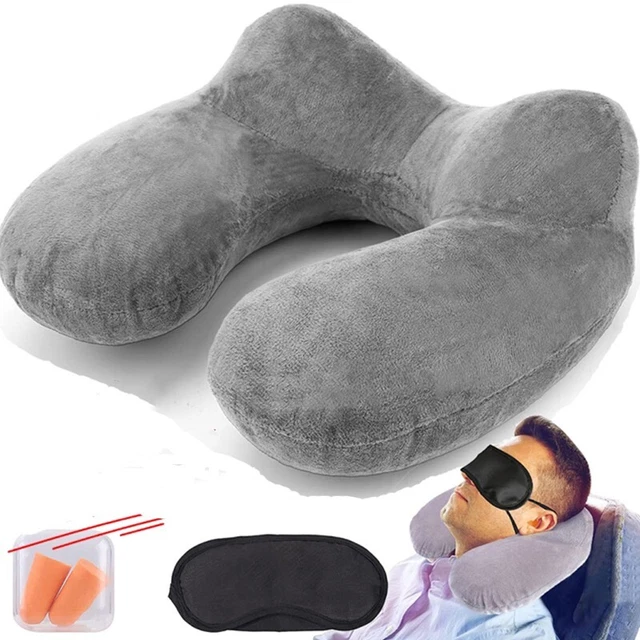 Inflatable Travel Neck Pillow Airplane Office U-shaped Neck Head Ear Plugs Mask