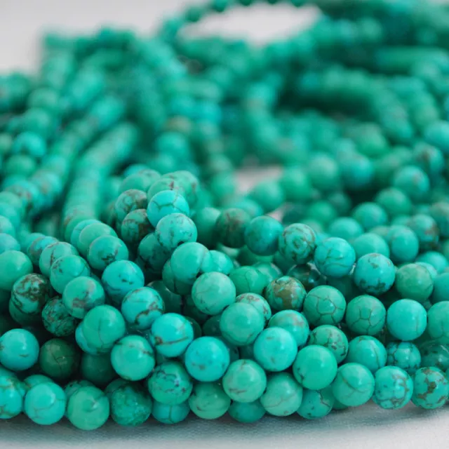 15.5" Semi Precious Gemstone Green Turquoise Round Beads  4mm, 6mm, 8mm, 10mm