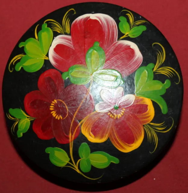 Vintage Russian hand painted floral wood box