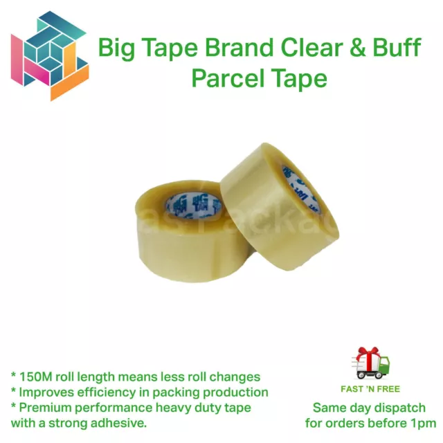 Big Tape Clear & Buff Verpackung Paket Verpackungsband stark extra lang 48 mm x 150 m