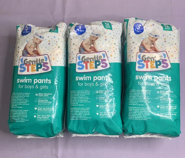 Gentle Steps Swim Pants Diapers For Boys & Girls Size S 16-26lbs 3 Packs Of 12
