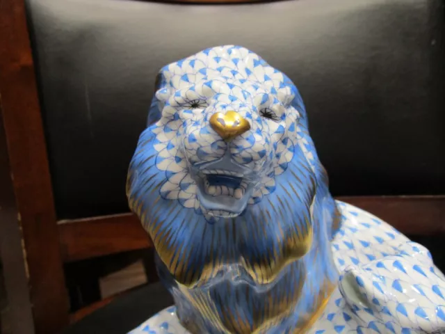 Herend LION & LIONESS Pair  Blue Fishnet  Safari Collect. Figurine 2
